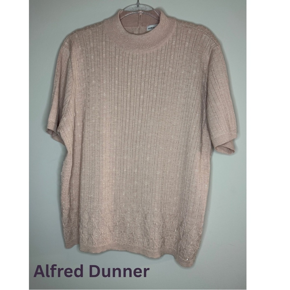 Alfred Dunner Pink Knit Short Sleeve Sweater Ribbed Sparkle Vintage Y2K Retro